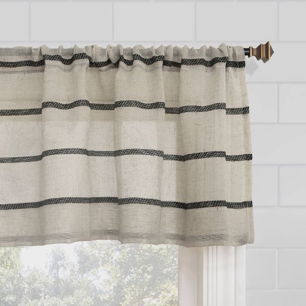 14"x52" Twill Striped Anti Dust Sheer Cafe Window Valance - Clean Window | Target