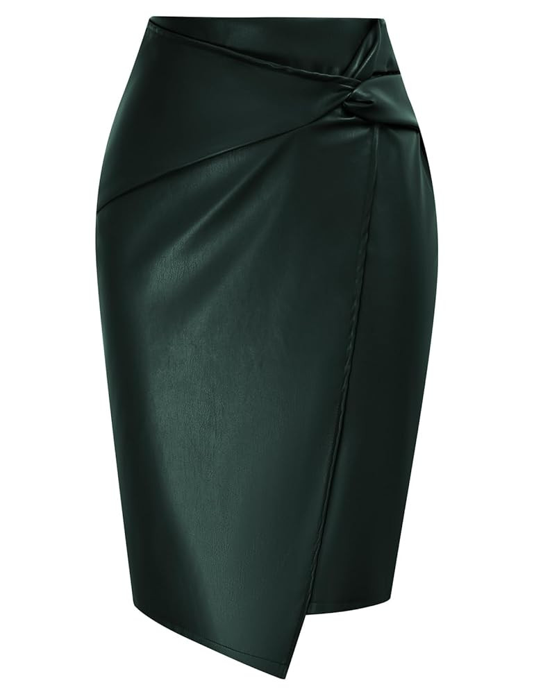 Kate Kasin Women's Faux Leather High Waist Wrap Knit Bodycon Midi Skirt for Business Casual Penci... | Amazon (US)