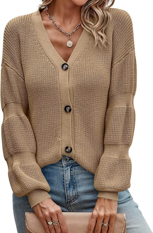 Angashion Women Cardigan Long Sleeve - 2023 Fall Sweater Knit Button Down V Neck Tops | Amazon (US)