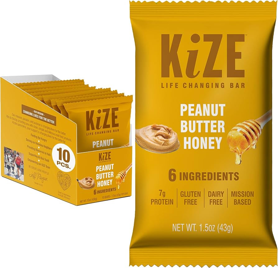 KiZE Energy Bars - Peanut Butter Honey - Gluten Free, Dairy Free, Non-GMO, and High Protein Meal ... | Amazon (US)