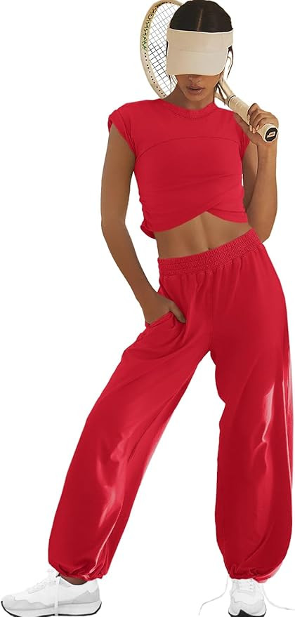 LAMISSCHE Womens Loungewear Set 2 Piece Outfits Sets Cropped Tops and Wide Leg Pants with Pockets... | Amazon (US)