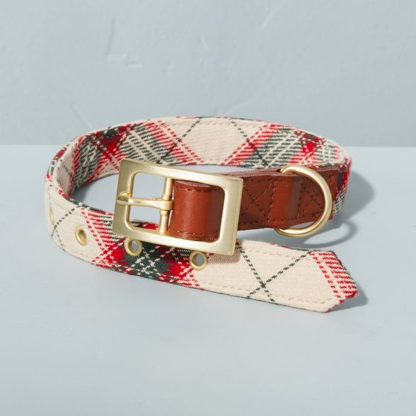 Holiday Plaid with Leather Accent Pet Collar Red/Green - Hearth & Hand™ with Magnolia | Target
