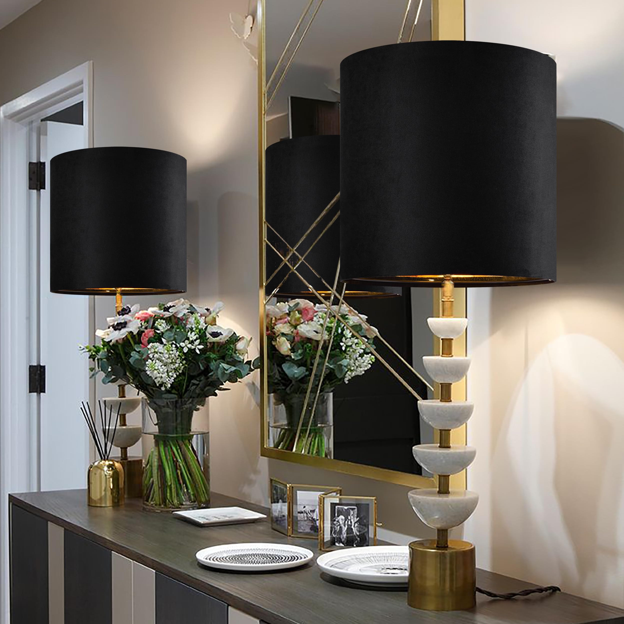 GOSO Tall Drum Velvet Black Lamp Shades Set of 2- Lampshades for Table Lamps-10 * 10 * 10 inch (S... | Amazon (US)