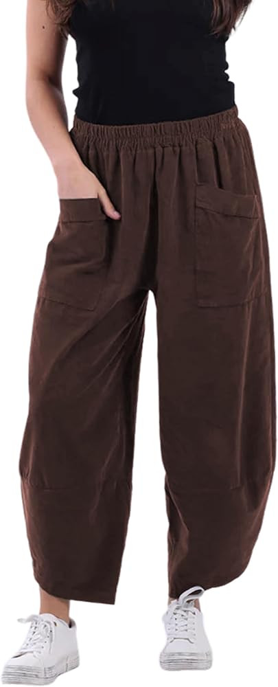 Yeokou Corduroy Pants Women Barrel Wide Leg Elastic High Rise Fall Casual Trousers with Pockets | Amazon (US)