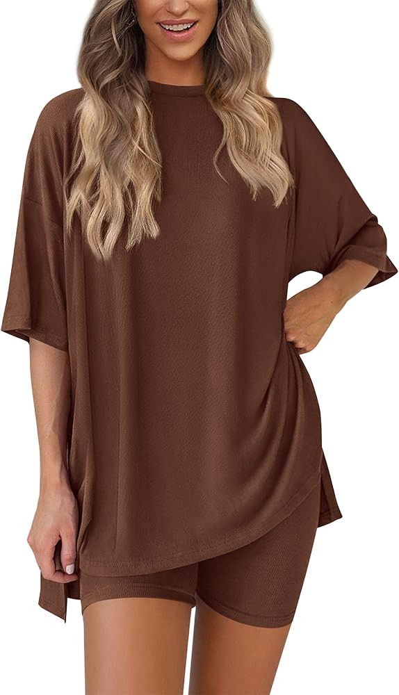 PRETTYGARDEN Women's Two Piece Lounge Set 2025 Summer Casual Oversized Shirts Biker Shorts Matchi... | Amazon (US)