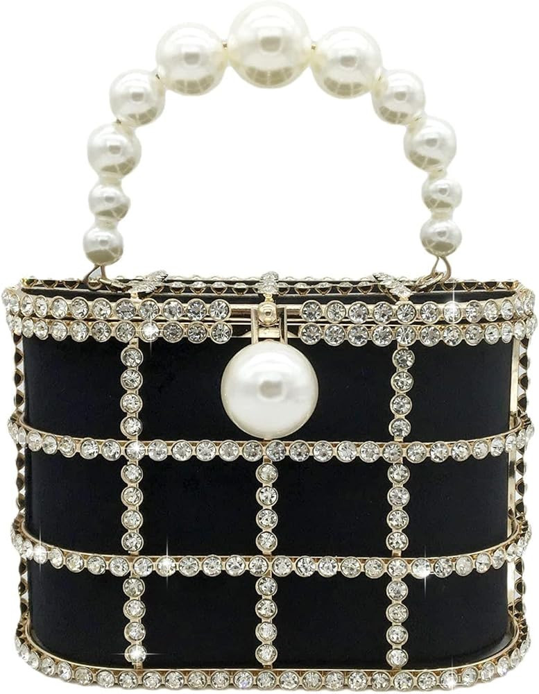 Boutique De FGG Elegant Evening Handbag with Pearl Rhinestone Bucket Bag Crystal Clutch Purses fo... | Amazon (US)