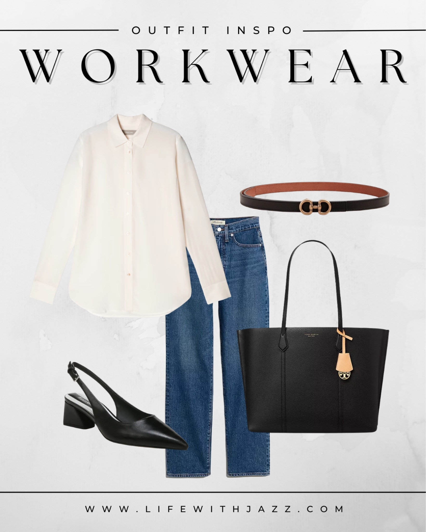Spring inspo workwear 

- spring outfit inspo, workwear outfit, business casual, white button up, jeans, reversible belt, sling backs, tote bag 

#LTKworkwear #LTKstyletip