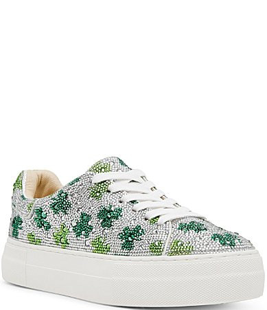 Blue by Betsey Johnson Sidny Clover Print Rhinestone Platform Sneakers - 6 | Dillard's