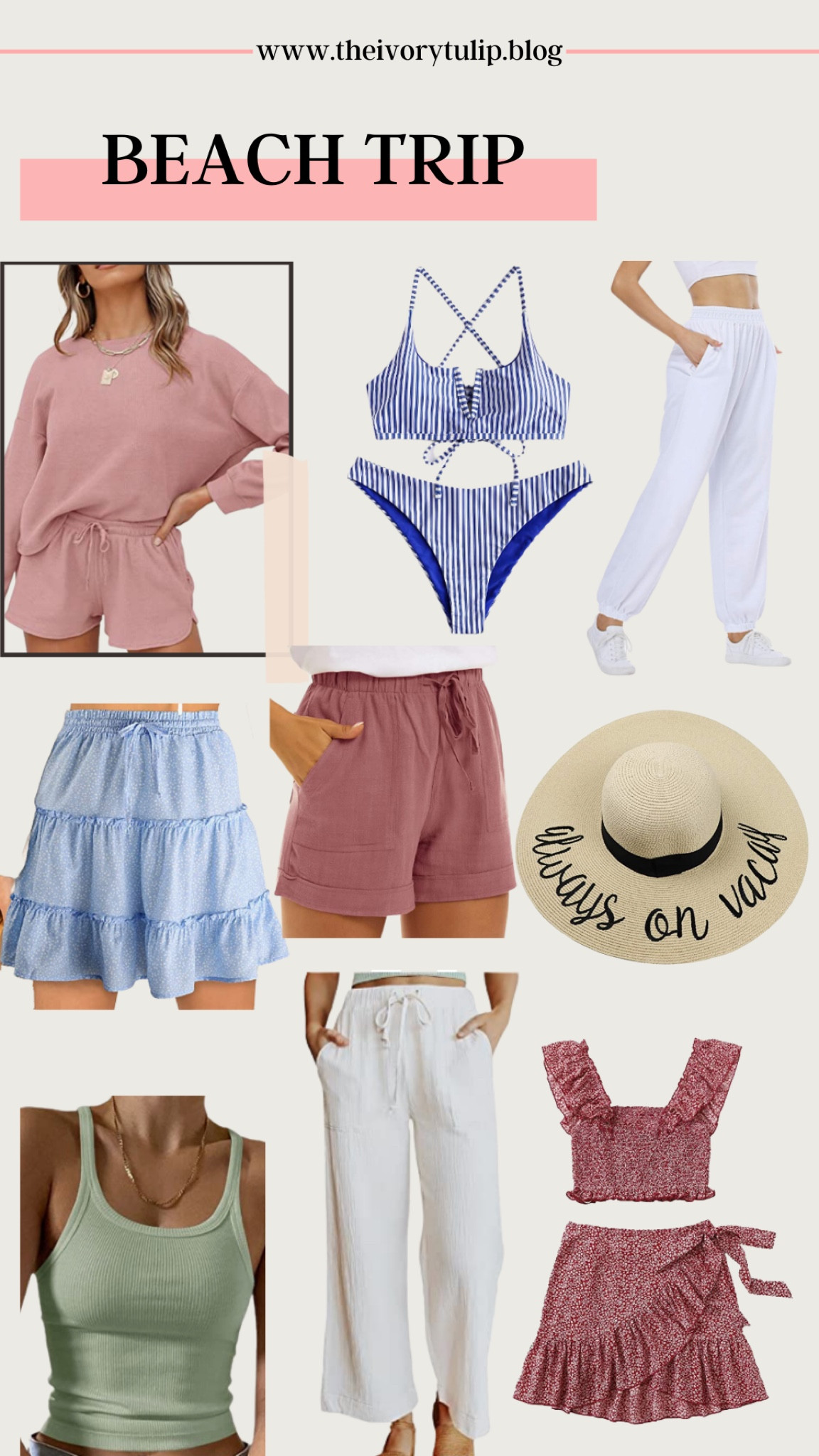 Beach trip to Gulf Shores-what I packed! 💖🦋 

waffle knit set, amazon sets, amazon finds, amazon fashion, amazon wear, swim wear, bikini, white pants, sun hat, floppy hat, skirt, floral skirt, two piece set, beach wear, tank top, beach vacation, what to wear to the beach, date night, 

#LTKstyletip #LTKswim #LTKSeasonal