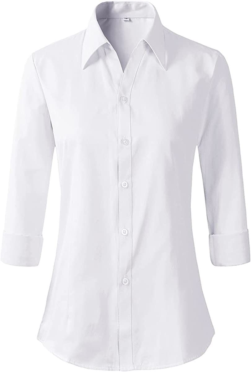 Beninos Long Sleeve V Neck Office Formal Casual Button Down Shirt Blouse for Women Fit (XS-XL) | Amazon (US)