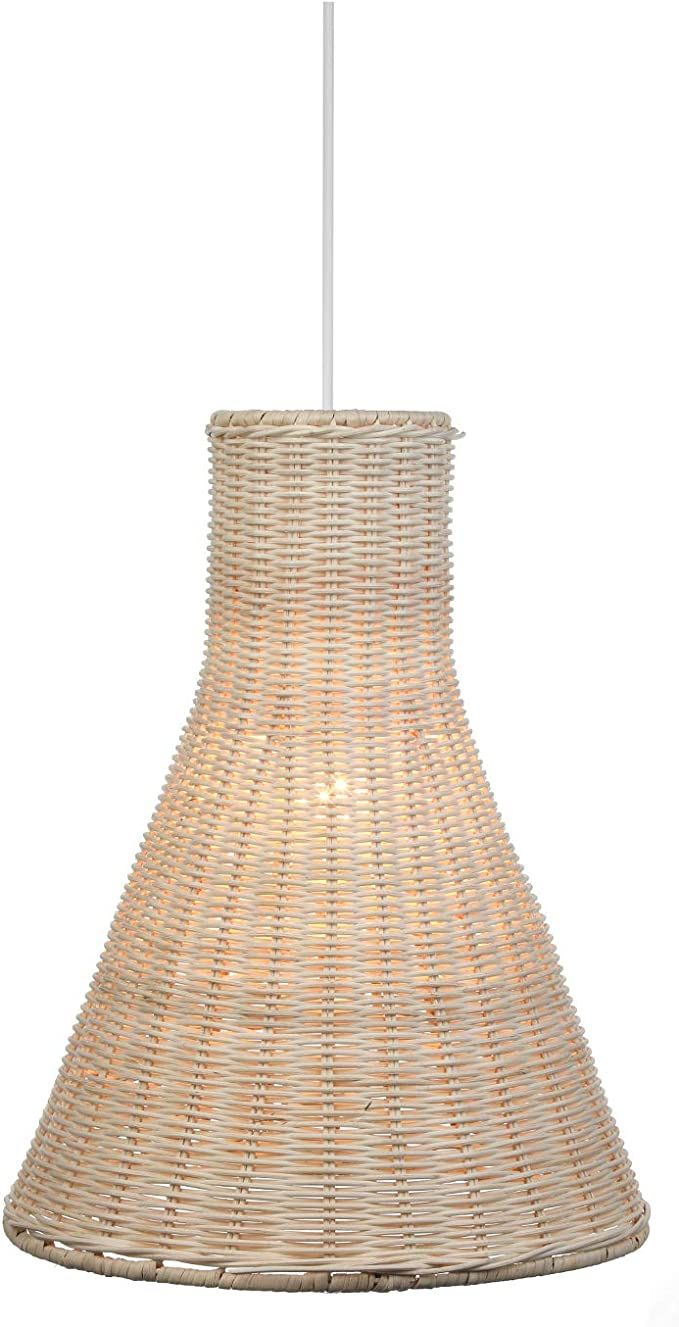 Rattan Pendant Lamp - Hand Woven Linear Chandelier, Basket Light Fixture, 11.8W x 11.8"D x 15.7"H... | Amazon (US)