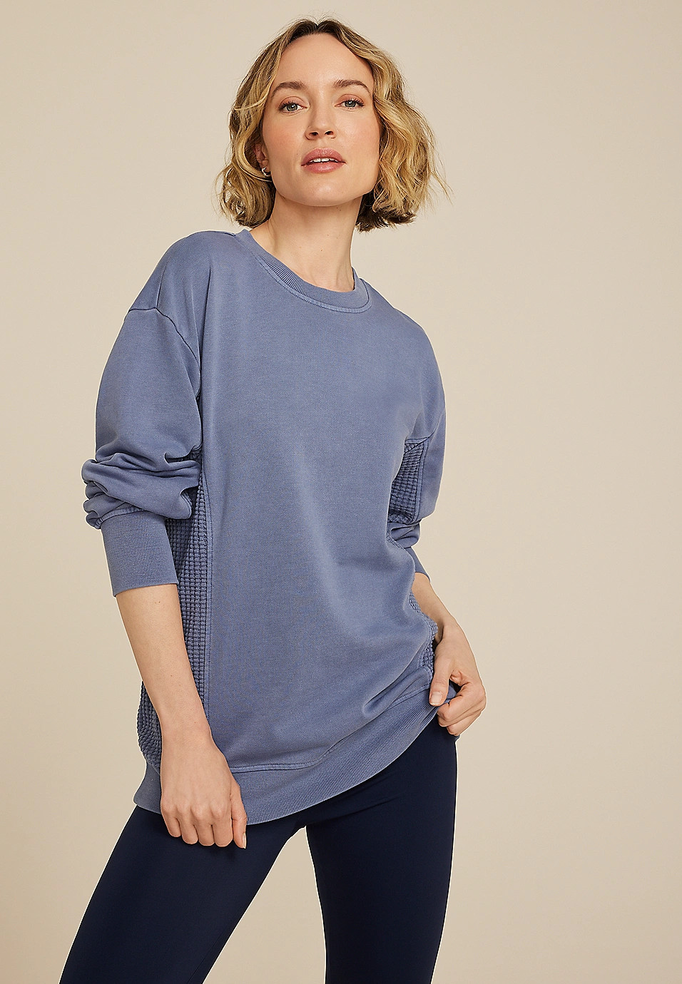 Waffle Mix Crew Neck Tunic Sweatshirt | Maurices