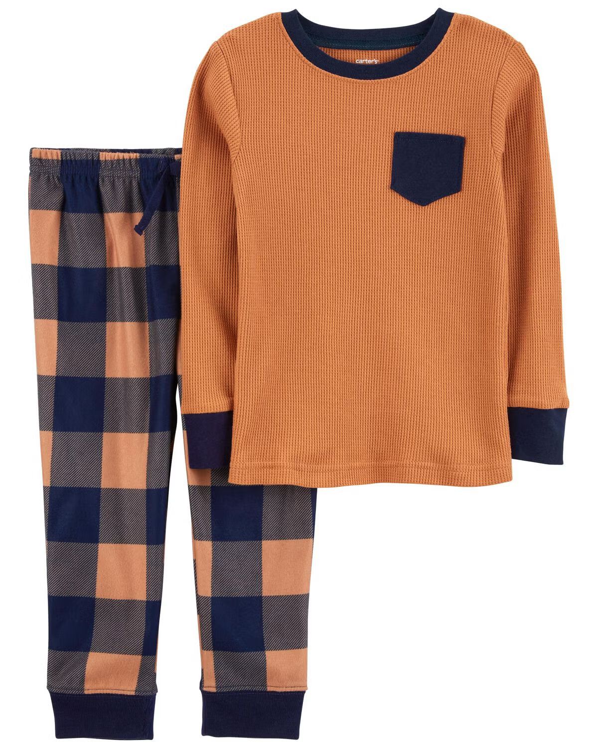Orange/Navy Toddler 2-Piece Thermal & Fleece Pajamas | carters.com | Carter's
