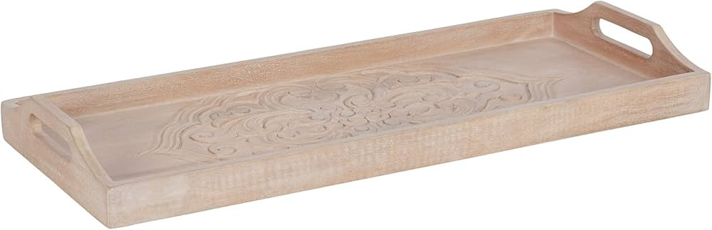 Kate and Laurel Adhira Carved Decorative Rectangle Tray, 24 x 10, Natural Wood, Traditional Displ... | Amazon (US)