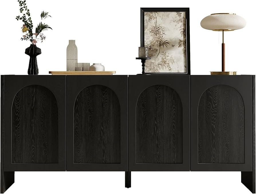 63" Sideboard Buffet Cabinet with Storage, 4 Door Solid Wood Veneer Sideboard Modern Arched Accen... | Amazon (US)