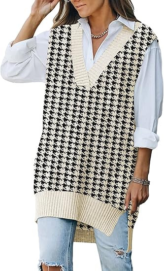 Kisscynest Women's Oversized V Neck Knitted Sweater Vest Casual Loose Sleeveless Sweater Pullover | Amazon (US)
