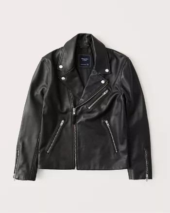 Abercrombie & Fitch Mens Genuine Leather Biker Jacket in Black - Size XXL | Abercrombie & Fitch US & UK