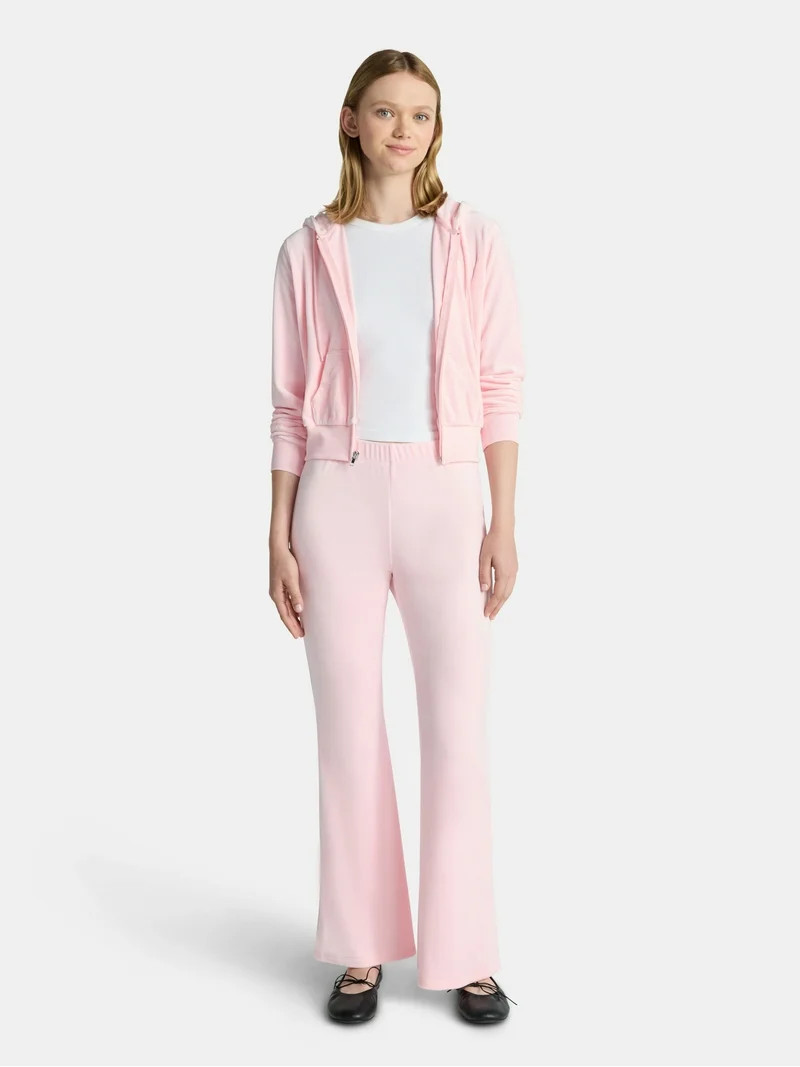 No Boundaries Velour Hoodie and Flare Pants Set, 2-Piece, Women’s | Walmart (US)