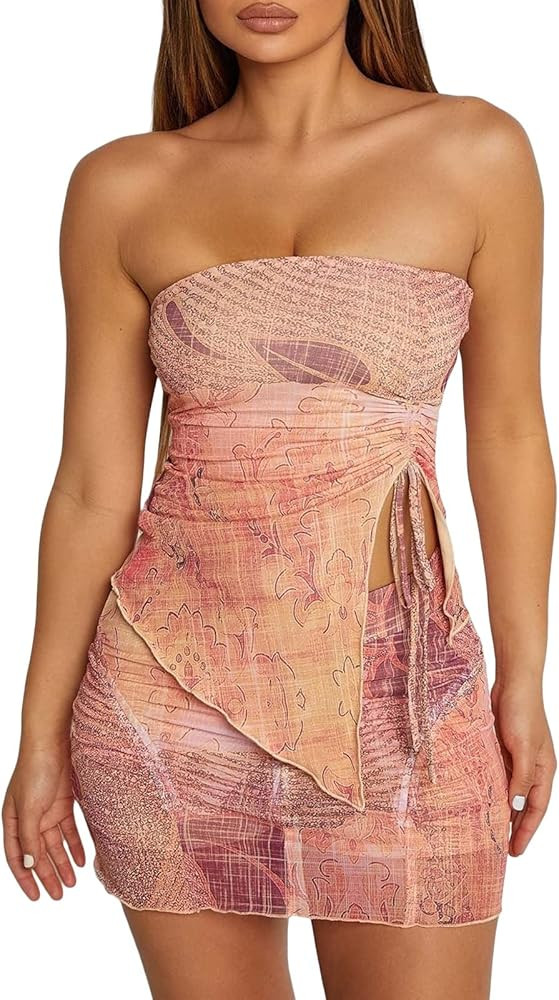 Women Tops Skirt Suit 2 Piece Set Sleeveless Wrap-Chest Split Vest Shirt + Summer Casual Short Sk... | Amazon (US)