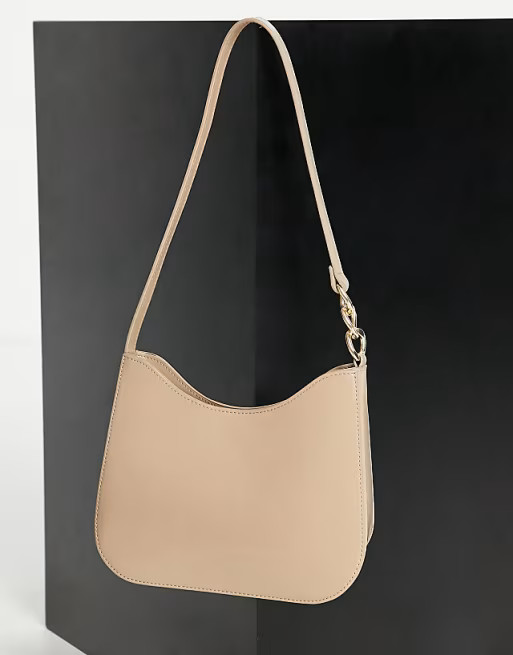 ASOS DESIGN curved shoulder bag with chain link strap in beige | ASOS (Global)