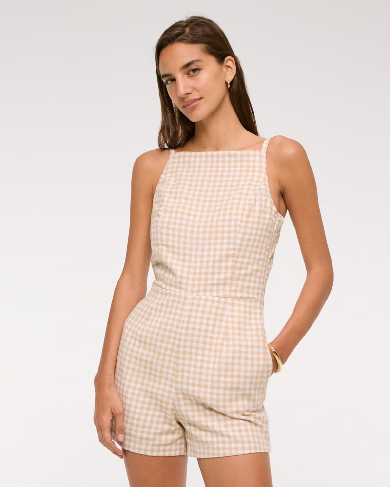 Apron Linen-Blend Romper | Abercrombie & Fitch (US)