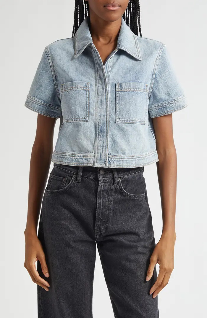 Alice + Olivia Tesha Crop Denim Button-Up Shirt | Nordstrom | Nordstrom