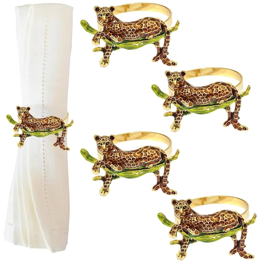 Set of 4 Napkin Rings Leopard Napkin Ring Animal Napkin Rings Metal Napkin Holders Animal Serviet... | Amazon (US)