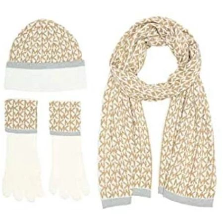 Michael Kors Argyle Logo 3PC Scarf, Hat, & Gloves Dark Camel/White | Walmart (US)