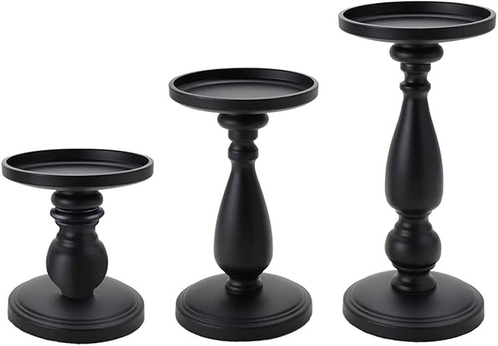 Black Candle Holders Set of 3 - Home Decor Pillar Candle Stands, Mantle Decor Centerpieces for Fi... | Amazon (US)