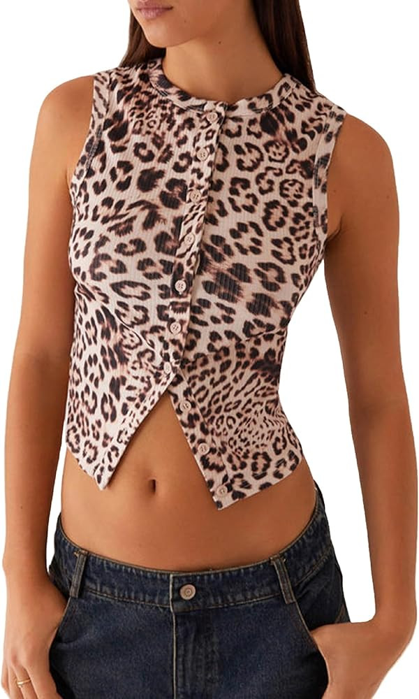 Faretumiya Women Button Down Tank Top Ribbed Summer Vest Tops Slim Fit Open Front Sleeveless Crop... | Amazon (US)