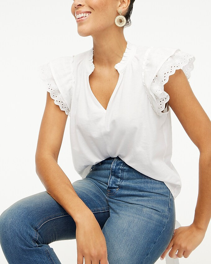 Eyelet flutter-sleeve top | J.Crew Factory