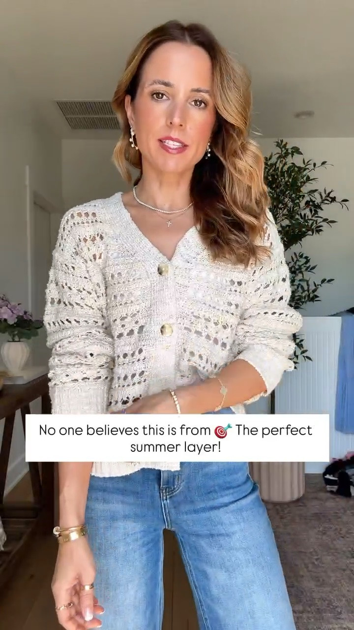 Summer outfit. Elevated casual. Mom outfit. Everyday outfit. Pistola straight leg crop jeans in size 24, color is care free. Target open stitch cardigan in XS. Jelly ballet flats are whole sizes only - I’m a 6.5 and did a 6 per reviews.

#LTKootd #LTKgrwm #LTKPetite