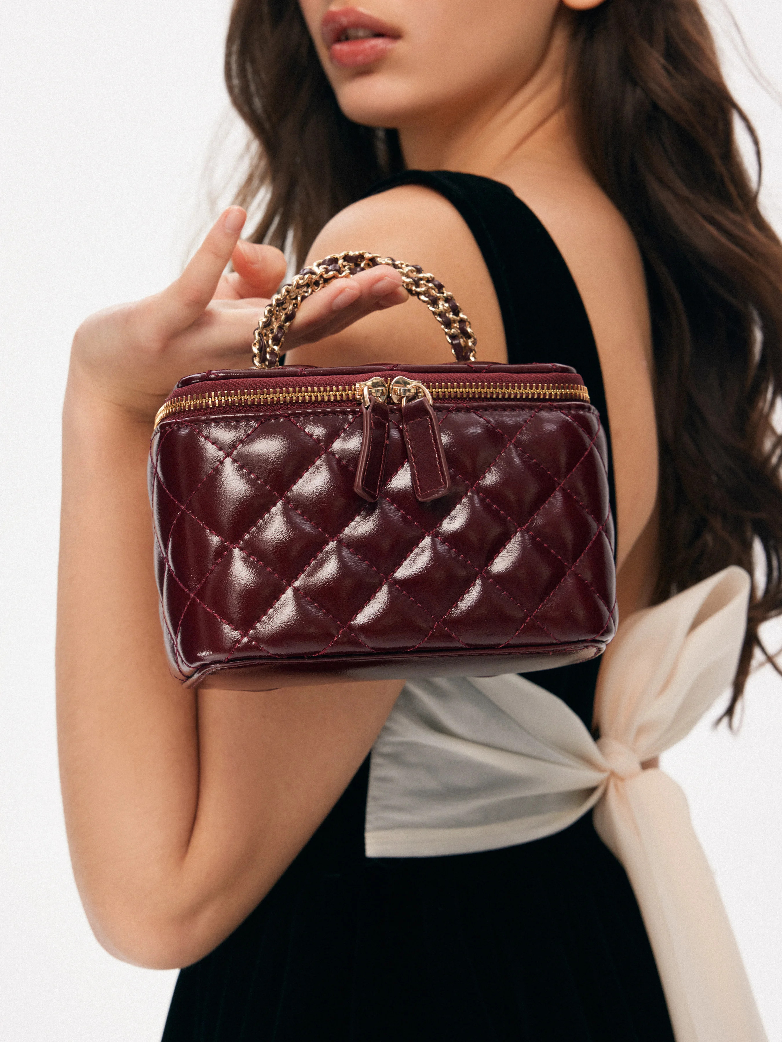 Faux Leather QUILTED VANITY HANDBAG & CROSSBODY BAG For Daily Casual | Cider