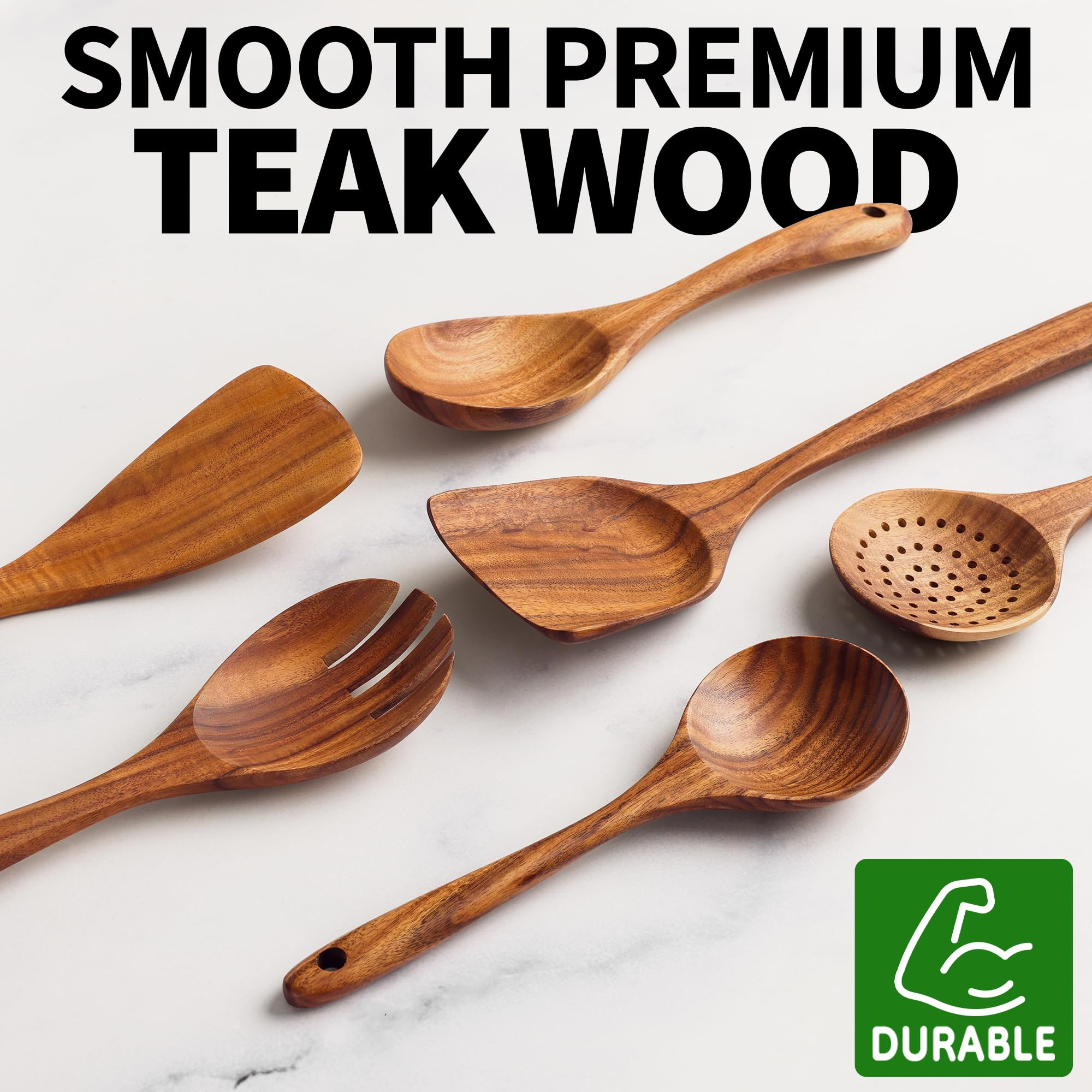 Zulay Kitchen 6-Piece Wooden Cooking Spoons Set – Heat-Resistant, Smooth Teak Utensils with Com... | Amazon (US)