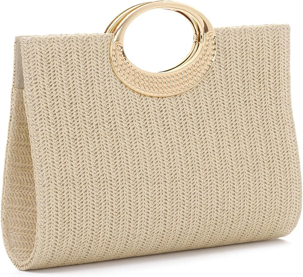 Top Handle Straw Clutch Purse Handbag for Women, Summer Straw Beach Evening Bag, Raffia Handbag 2... | Amazon (US)