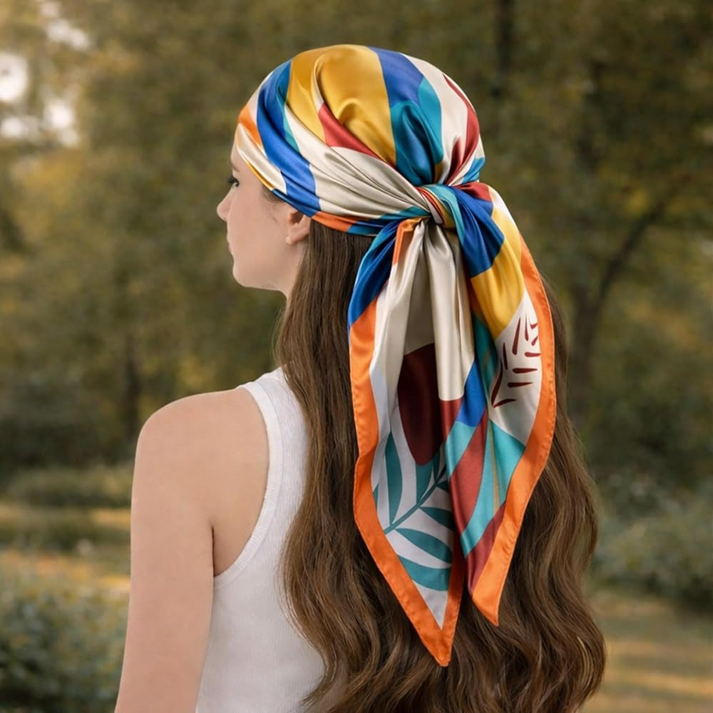 Large Square Satin Head Scarf for Women – 35" Silky Neck & Hair Scarf, Sleep Wrap Bandana, Smoo... | Amazon (US)