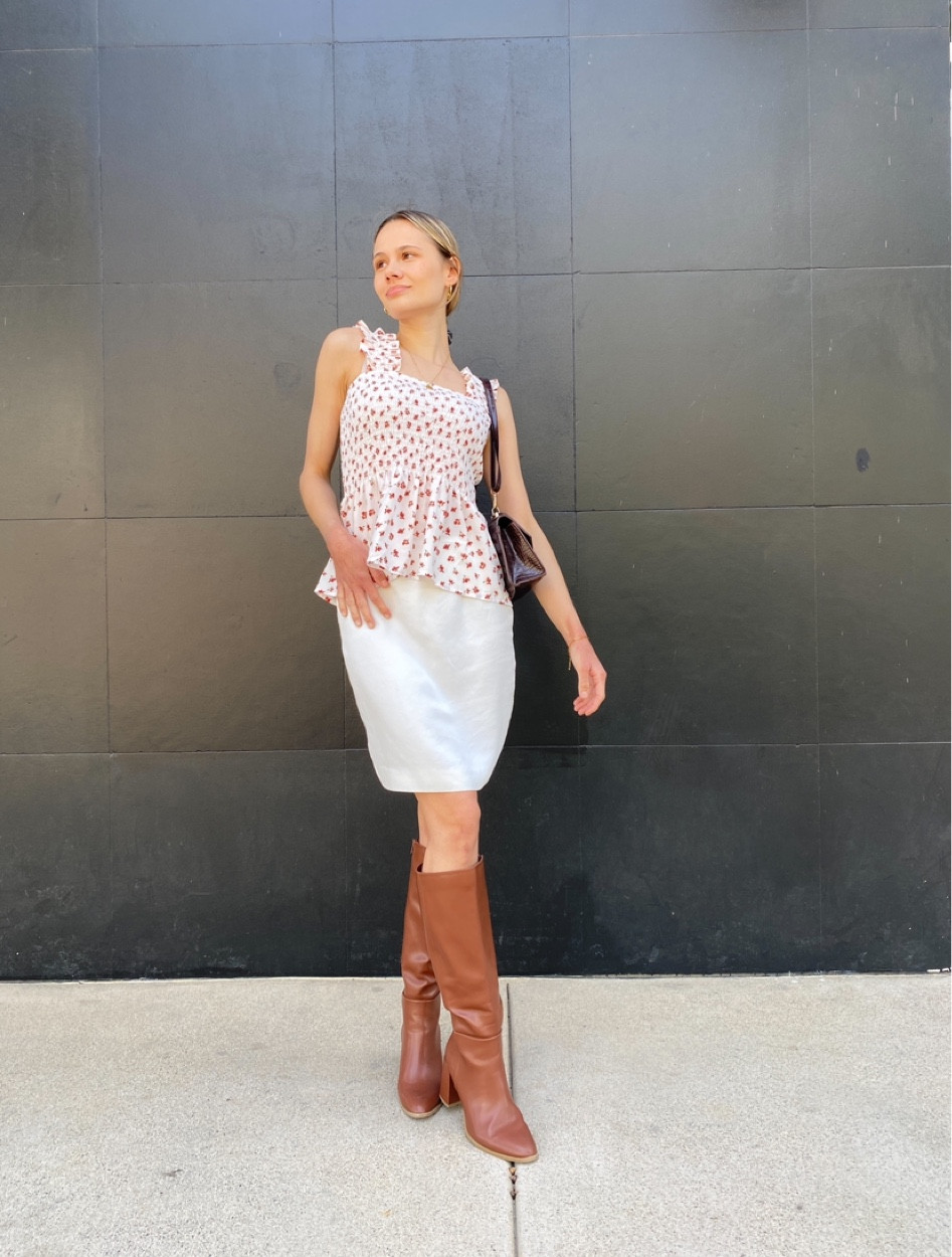 This is the perfect spring/summer outfit! The linen midi skirt is great for warm days and looks super classy with the brown knee boots. The flower top looks adorable and brings the summer vibes! 

Midi skirt, pencil skirt, top, mini bag, knee boots, Target finds, Amazon Fashion finds, affordable chic outfit, spring trends, summer style, outfit ideas, outfit inspiration, style inspo, street style, classy chic look



#LTKstyletip #LTKFind #LTKunder100