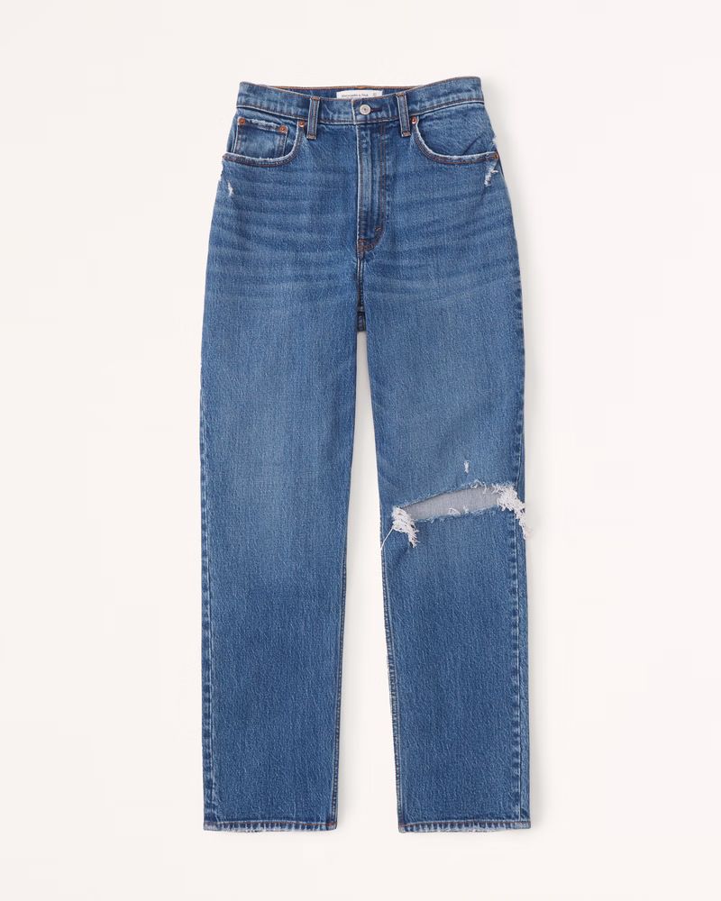 Abercrombie & Fitch Women's Curve Love Ultra High Rise 90s Straight Jean in Medium Destroy - Size 23 | Abercrombie & Fitch (US)
