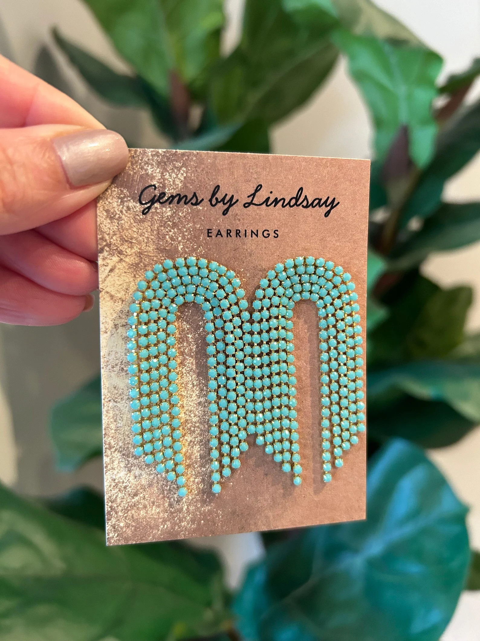 Turquoise Rhinestone Fringe Earrings, Handmade Earrings, Statement Earrings, Summer Earrings - Et... | Etsy (US)