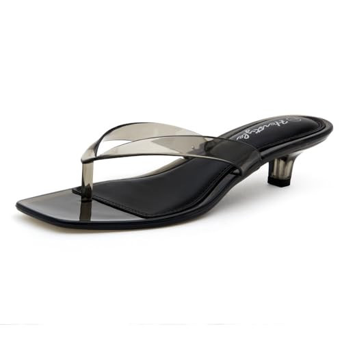 Herstyle Women\u2019s Kitten Heels Clear Jelly Slides, Square Toe Thong Flip Flop, 1.5 Inch Low H... | Amazon (US)