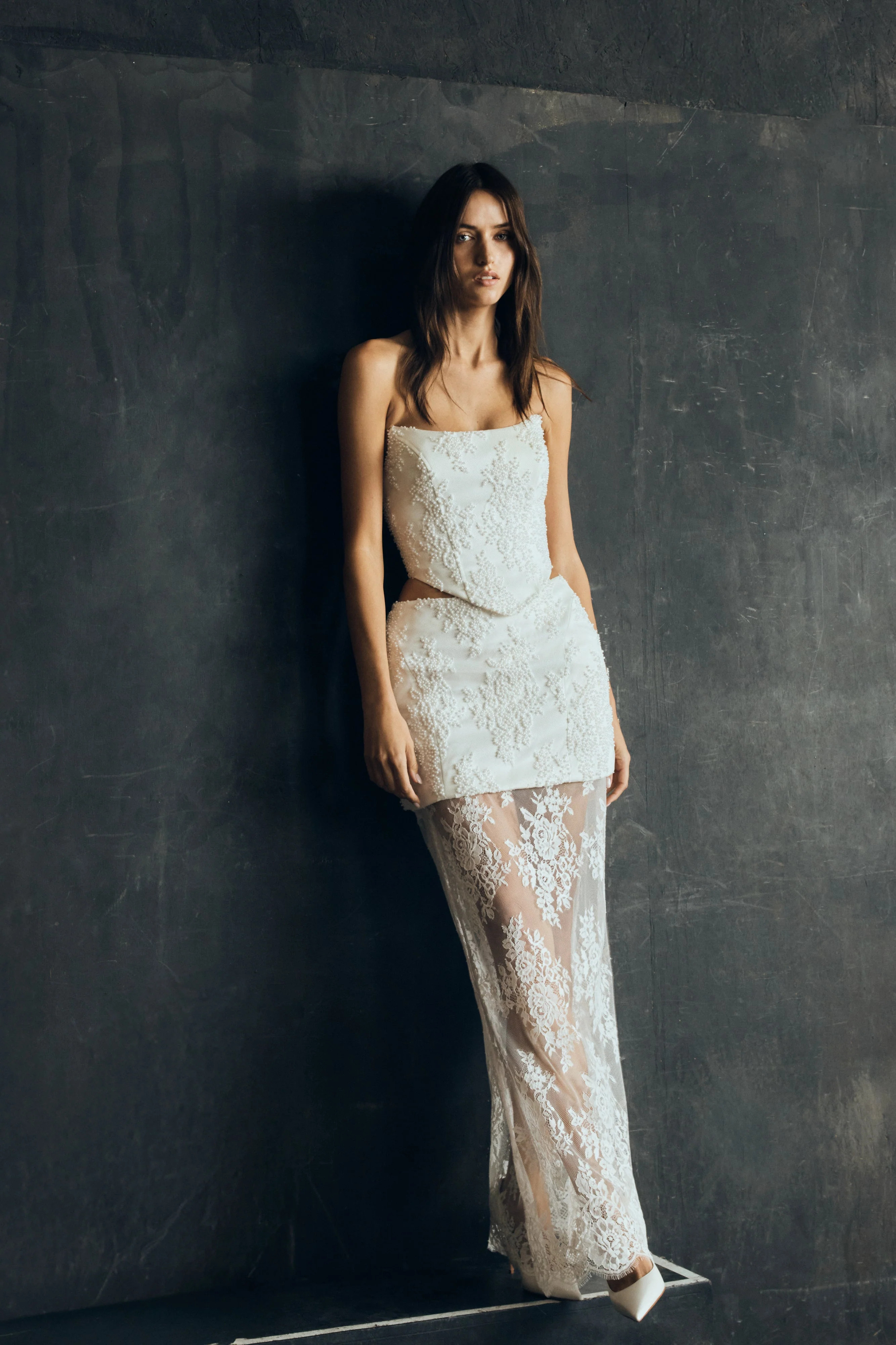 Marisol Marisol Off Shoulder Boucle Maxi Dress - Ivory | MESHKI US