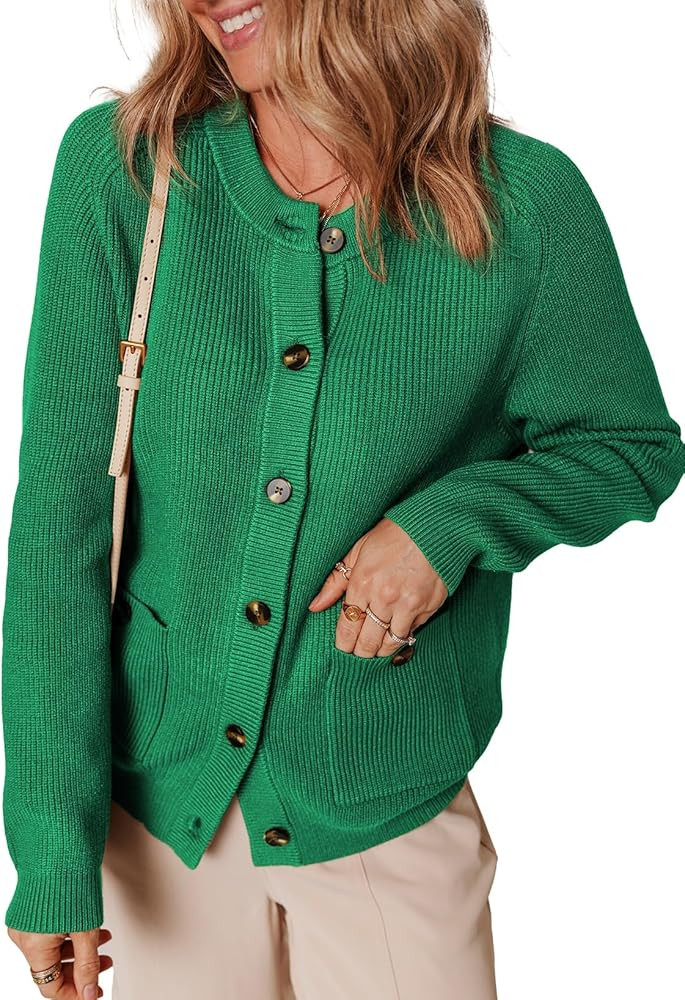 Dokotoo Cardigan Sweaters for Women Casual Long Sleeve Crewneck Button Down Cable Knit Sweater To... | Amazon (US)