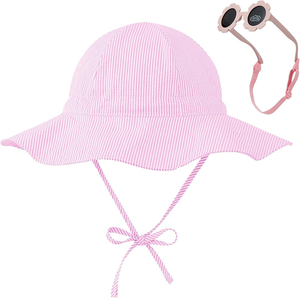 Durio Baby Sun Hat UPF 50+ Sun Protection Hat Boy Girl Baby Sunglasses with Strap Wide Brim Baby ... | Amazon (US)
