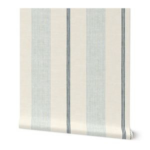 Wallpaper in (large scale) Ivy Stripes - Vertical Coastal Blue on Cream - LAD22 | Spoonflower
