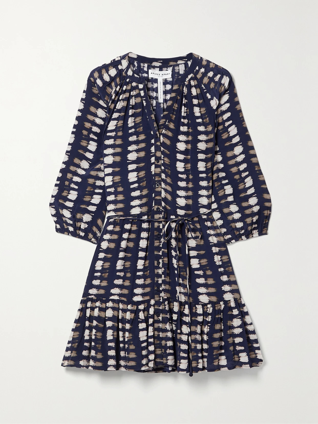 APIECE APART - Mitte Tiered Printed Crepe De Chine Mini Dress - Blue | NET-A-PORTER (US)
