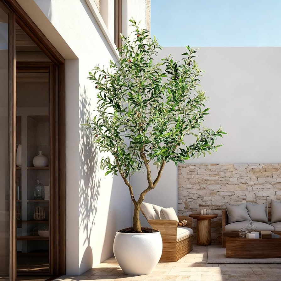 7FT Artificial Olive Tree Artificial Olive Plants, Tall Faux Olive Tree Faux Silk Plant Fake Plan... | Amazon (US)