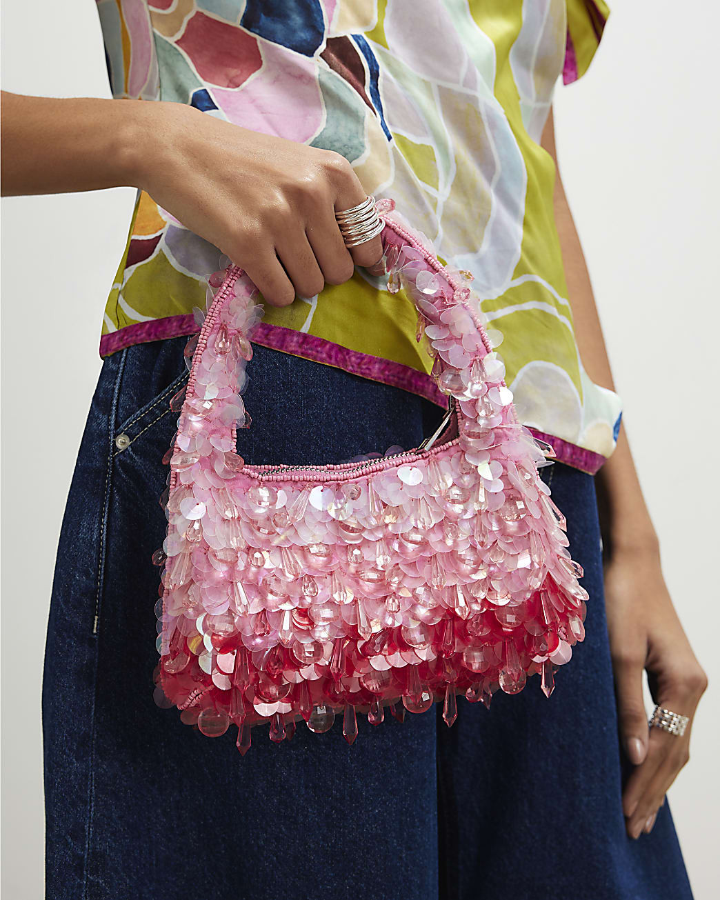 Pink Beaded Ombre Clutch Bag | River Island UK & IE