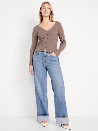 Extra High-Waisted Cuffed Wide-Leg Jeans | Old Navy (US)