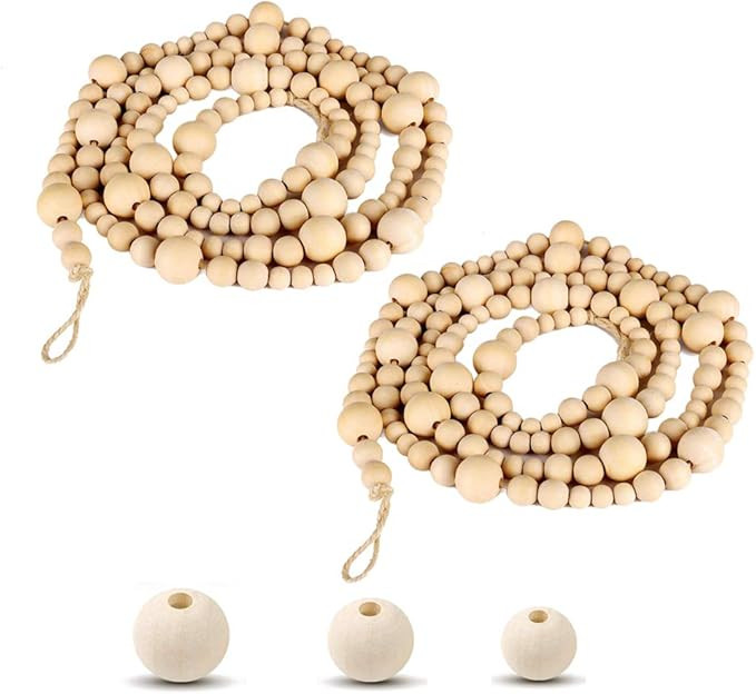 2PCS Wooden Beads Garland 14.4 Feet, Wood , Boho Christmas Tree Hanging Decorations Rustic Farmho... | Amazon (US)