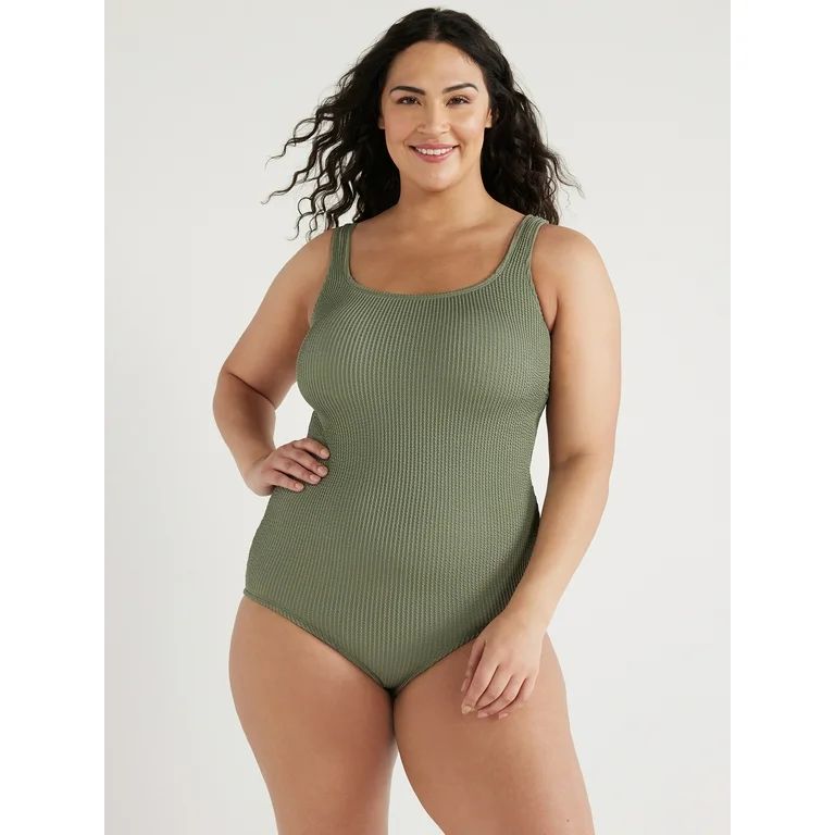 Time and Tru Women's and Plus Crinkle One Piece Swimsuit, Sizes XS-3X - Walmart.com | Walmart (US)